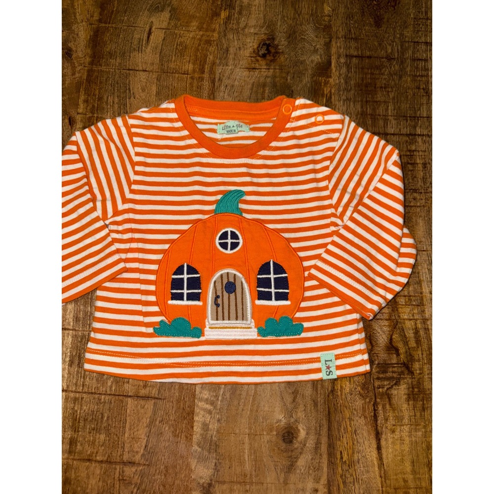 Lilly + Sid Organic Cotton Pumpkin House Striped Top Orange 3-6 Months